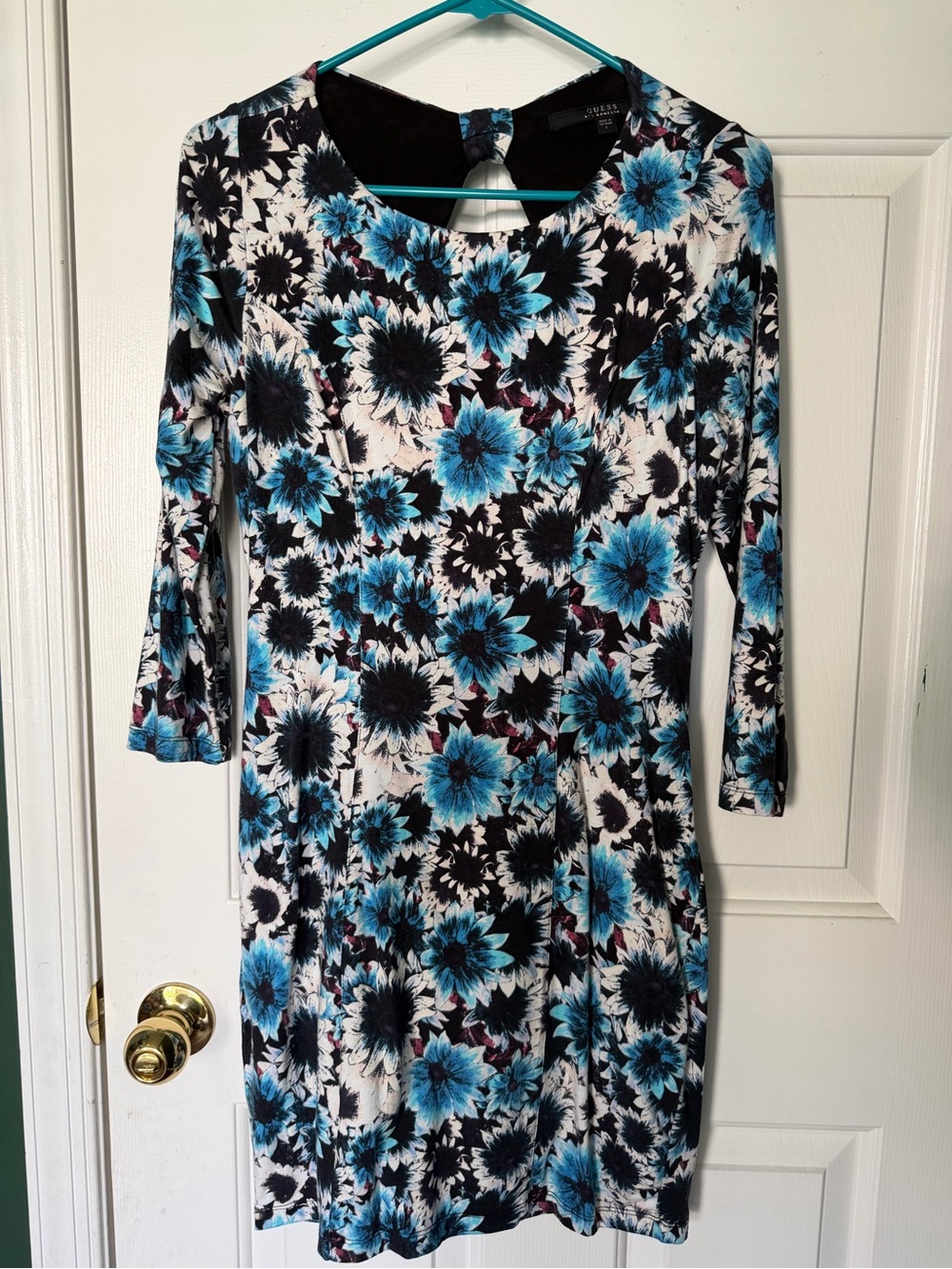 Guess Blue & Black Floral Long Sleeve Dress